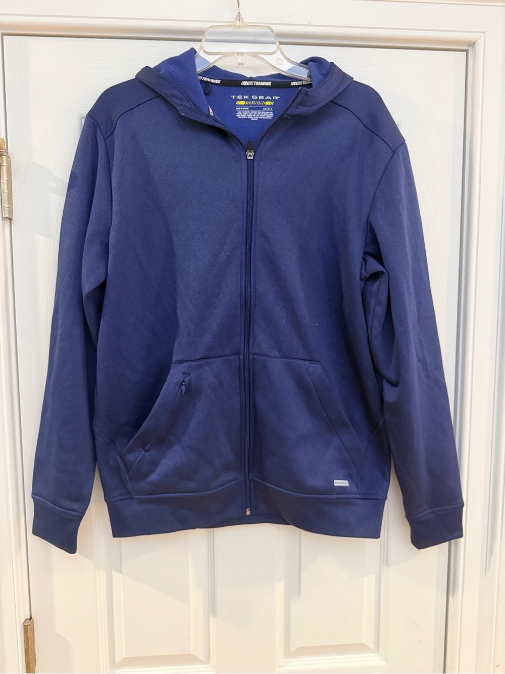 Men's Size Small/ Medium "tek gear" Navy Full-Zip Hooded Training Jacket GUC